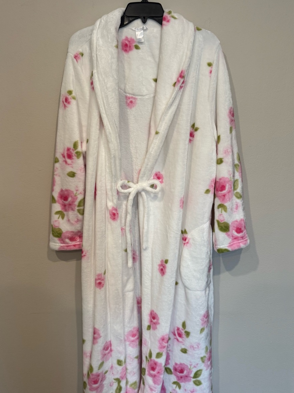 Ab Adonna Plush Fleece Floral Robe XXL White Pink Rose Print Cozy Soft Pockets - Picture 2 of 7